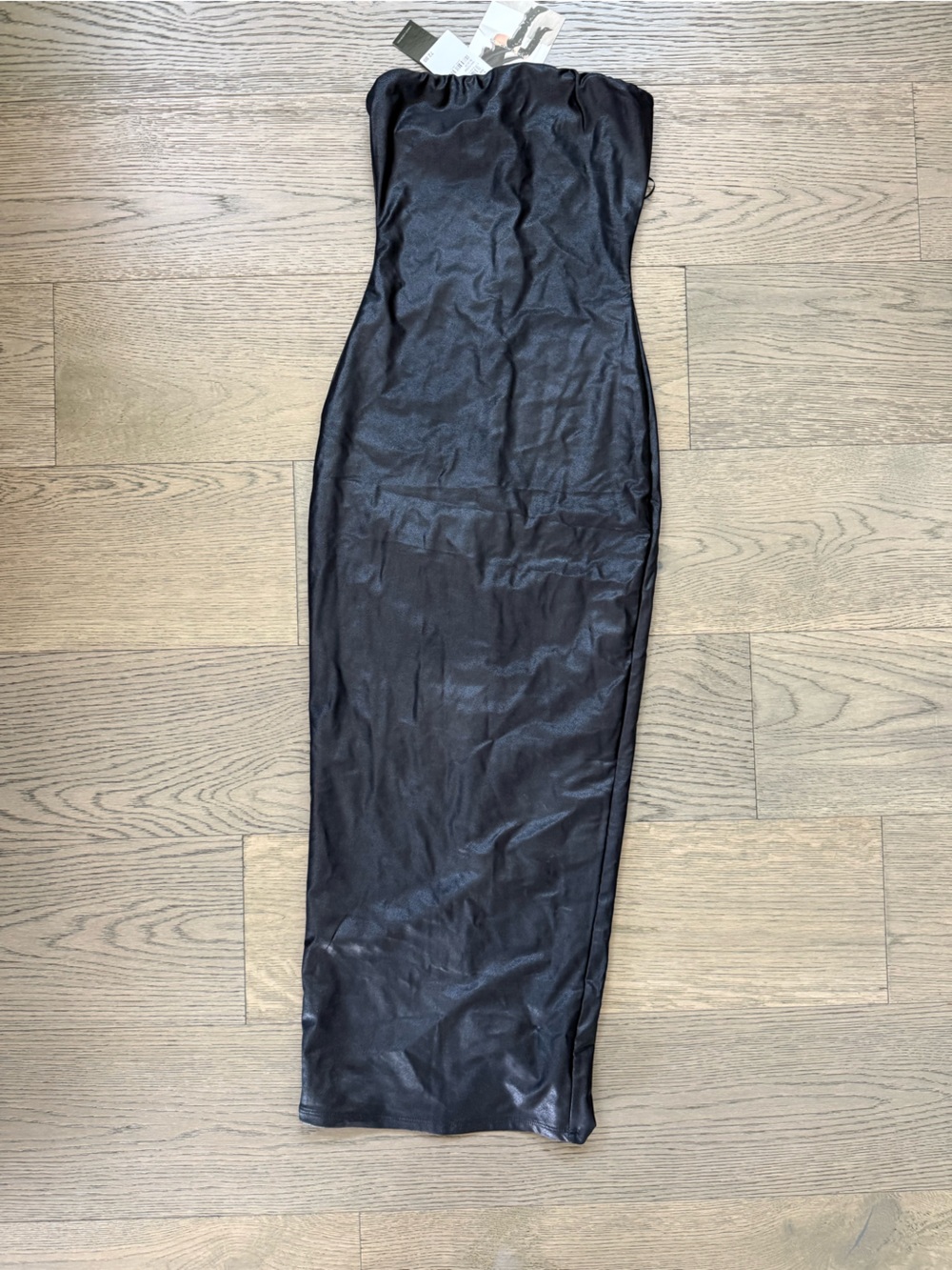 Naked Wardrobe Drip Bodycon Midi Dress Small Black Strapless NW-D2054